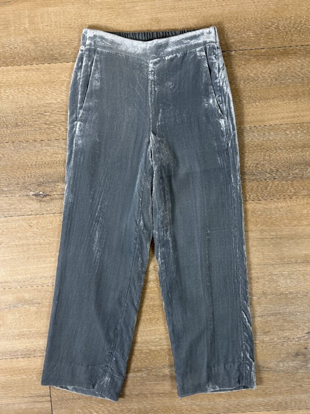 J. Crew NWT Slate Blue Gray Velvet Wide Leg Cropped Pull-On Pants | 00